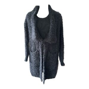 CAITLYN knit fuzzy black stretch cardigan, NWT